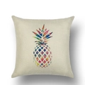 Detailed close-up of woven linen pillowcase texture with colorful pineapple print - 45x45cm / Watercolor Art Pineapple (YMD39-19)