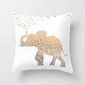 Modern white throw pillow cover with golden glitter elephant silhouette and stars - 18x18 Inch / Elephant Pattern (DRD25-2)