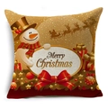 Housse de coussin de Noël en lin avec bonhomme de neige et traîneau sur fond beige - Boîte Cadeau Noeud Bonhomme de Neige Beige (YMDS3-9)