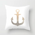 Modern white square cushion cover with shimmering gradient gold and silver anchor print - 18x18 Inch / Anchor Pattern (DRD25-3)