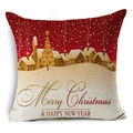 Housse de coussin de Noël en lin avec motif sapin doré et chalet sous la neige - Fond Rouge Sapin Doré Cabane de Neige (YMDS3-10)