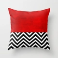 Modern square pillow cover with red texture and black white herringbone pattern - 18x18 Inch / Chevron Patchwork (DRD51-6)