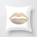 Modern white cotton pillowcase with glittering gold and silver lip print pattern - 18x18 Inch / Lips Pattern (DRD25-5)
