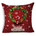 Housse de coussin en lin rouge avec couronne de Noël et motif de sucre d'orge décoratif - Couronne Rouge Foncé Sucre d'Orge Flocon (YMDS3-11)