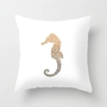 Minimalist square white cushion cover featuring a shimmering gold seahorse pattern - 18x18 Inch / Seahorse Pattern (DRD25-7)