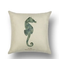 Detail of vintage hand-painted seahorse linen pillow cover with retro sea life print - Sea Horse Pattern Style (YMD13-3)