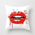 Square white pillowcase featuring pop art red lips with stylish paint splatter design - 18x18 Inch / Artistic Lips (DRD51-9)