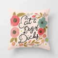 Federa rosa in pelle di pesca con fiori e scritta ironica Eat a Bag of Dicks - 45x45 / Citazione Illustrazione Rosa (DRD21-18)