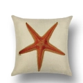 Linen square throw pillow cover featuring hand-painted orange starfish ocean theme design - Starfish Pattern Style (YMD13-5)