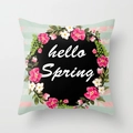Federa per cuscino a righe verdi e rosa con stampa floreale hello Spring - 45x45 / Testo di Primavera a Righe (DRD21-17)