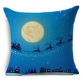 Housse de coussin en lin avec motif Père Noël survolant un village enneigé - Village Enneigé Traîneau à Rennes (YMDS3-15)