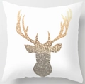 Modern white square pillow case with a glitter reindeer silhouette gradient pattern - 18x18 Inch / Deer Pattern (DRD25-11)