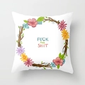 Peach skin pillowcase featuring floral wreath and artistic bold text print - 45x45 / Floral Fuck Text (DRD21-15)
