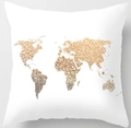 Modern white throw pillow cover featuring a rose gold glitter world map pattern - 18x18 Inch / World Map Pattern (DRD25-14)