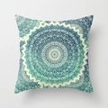 Fodera per cuscino mandala boho quadrata con motivo geometrico turchese e beige - Mandala Blu Lago (DRD53-1)