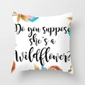 Floral peach skin cushion cover with wildflower print and elegant golden leaf design - 45x45 / Wildflower English Quote (DRD21-12)