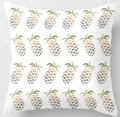 Modern square pillowcase with green and brown pineapple pattern on white fabric - 18x18 Inch / Tropical Botanical Pattern (DRD25-15)