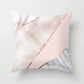 Pink geometric pillow cover with white marble texture and rose gold sequin style detail - 18x18 Inch / Modern Abstract Geometric (DRD60-7)