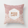 Pink geometric pillow case with rose gold Boss Lady text on soft peach skin fabric - 18x18 Inch / Boss Lady Geometric Pattern (DRD60-8)