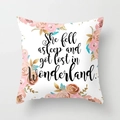 Floral peach skin cushion cover with She fell asleep in Wonderland quote print - 45x45 / Wonderland English Quote (DRD1-7)