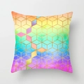Rainbow geometric cube throw pillow cover with golden texture on gray background - 18x18 Inch / Rainbow Gradient-Gold Glitter Geometric (DRD15-31)