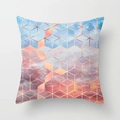 Pink marble geometric throw pillow case with sunset gradient sky and gold hexagon pattern - 18x18 Inch / Sunset Gradient-Gold Line Hexagon (DRD15-30)