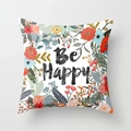 Floral peach skin cushion cover with 'Be Happy' typography on white background - 45x45 / Floral Be Happy Text (DRD21-3)