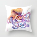 Quadratischer Polyester-Kissenbezug mit künstlerischem Aquarell-Oktopus-Motiv - 45x45 cm / DRD50-2 (Oktopusmuster)