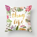 Peach skin pillowcase with floral patterns and gold Thug Life script on cream base - 45x45 / Floral Thug Life Text (DRD21-1)