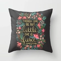 Black peach skin pillowcase with floral wreath and Shakespeare quote printed design - 45x45 / Black Floral Quote (DRD21-6)