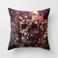 Artistic square linen pillowcase with skull pattern made of flowers and birds - 18x18 Inch / Floral Outlined Skull (YMD23-5)