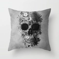 Halloween floral skull pattern linen throw pillow case in square decorative style - 18x18 Inch / Vintage Dark Skull (YMD23-9)
