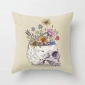 Detailed texture of linen throw pillow case with artistic floral skull illustration - 18x18 Inch / Colorful Blooming Skull (YMD23-10)