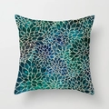 Detailed close-up of geometric green plant pattern on soft peach skin cushion cover - Cyan Green Gradient Floral Art Pattern (DRD38-9) / 18x18 Inch