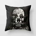 Halloween skull illusion throw pillow cover with artistic cat pattern on linen fabric - 18x18 Inch / Two Black Cats Skull Outline (YMD23-11)