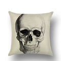 Detail of artistic human skull sketch on durable linen Halloween cushion cover texture - 18x18 Inch / Realistic Skull Sketch (YMD23-13)