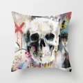 Detail of linen Halloween skull pillowcase with colorful graffiti art and spray paint pattern - 18x18 Inch / Street Graffiti Skull (YMD23-15)