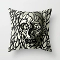 Detailed view of square linen pillowcase featuring a stylized black and white skull pattern - 18x18 Inch / Streamlined Drip Skull (YMD23-16)