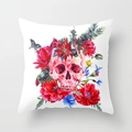 Macro detail of high-quality linen skull pillowcase with colorful watercolor floral print - 18x18 Inch / Watercolor Floral Cluster Skull (YMD23-17)
