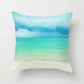 Square peach skin pillow case featuring fresh blue ocean landscape and white sand beach - 18x18 Inch / Cloud Sea Beach Style (DRD43-5)