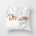 Pink marble texture cushion cover with Dream lettering and metallic gold accents - Marble Dream Art (DRD-3) / 18x18 Inch