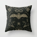 Gothic Halloween throw pillow featuring a golden bat, snake, and spider on black polyester - Dark Gold Gothic Bat Style (DRD44-5)