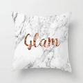 Pink marble cushion cover with rose gold Glam text on peach skin fabric - Marble Glam Art (DRD26-4) / 18x18 Inch
