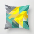 Modern geometric peach skin throw pillow with yellow, green, and gray abstract blocks - 45x45cm / Yellow Teal Geometric Pattern (DRD28-1)