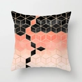 Peach skin pillow cover with 3D black and pink geometric cubes and gold lines - 45x45cm / Black Pink Cube Geometric Style (DRD28-4)