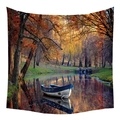 Nature forest tapestry featuring autumn lake scenery and blue boat on wall hanging - 130*150cm / Autumn Park (WTG-3)