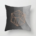 Pink marble cushion cover with rose gold geometric wireframe pattern in square shape - Rose Gold Geometric Polyhedron (DRD26-9) / 18x18 Inch