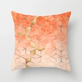 Abstract geometric 3D cube peach skin pillowcase with gold lines and orange gradient - 45x45cm / Orange Gradient Cube Style (DRD28-5)