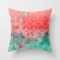 Peach skin pillowcase featuring 3D geometric cubes with red and teal gradient - 45x45cm / Red Cyan Gradient Cube Style (DRD28-6)