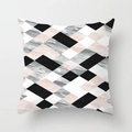 Pink marble texture cushion cover with geometric abstract pattern on peach skin fabric - Rhombus Geometric Patchwork (DRD26-12) / 18x18 Inch